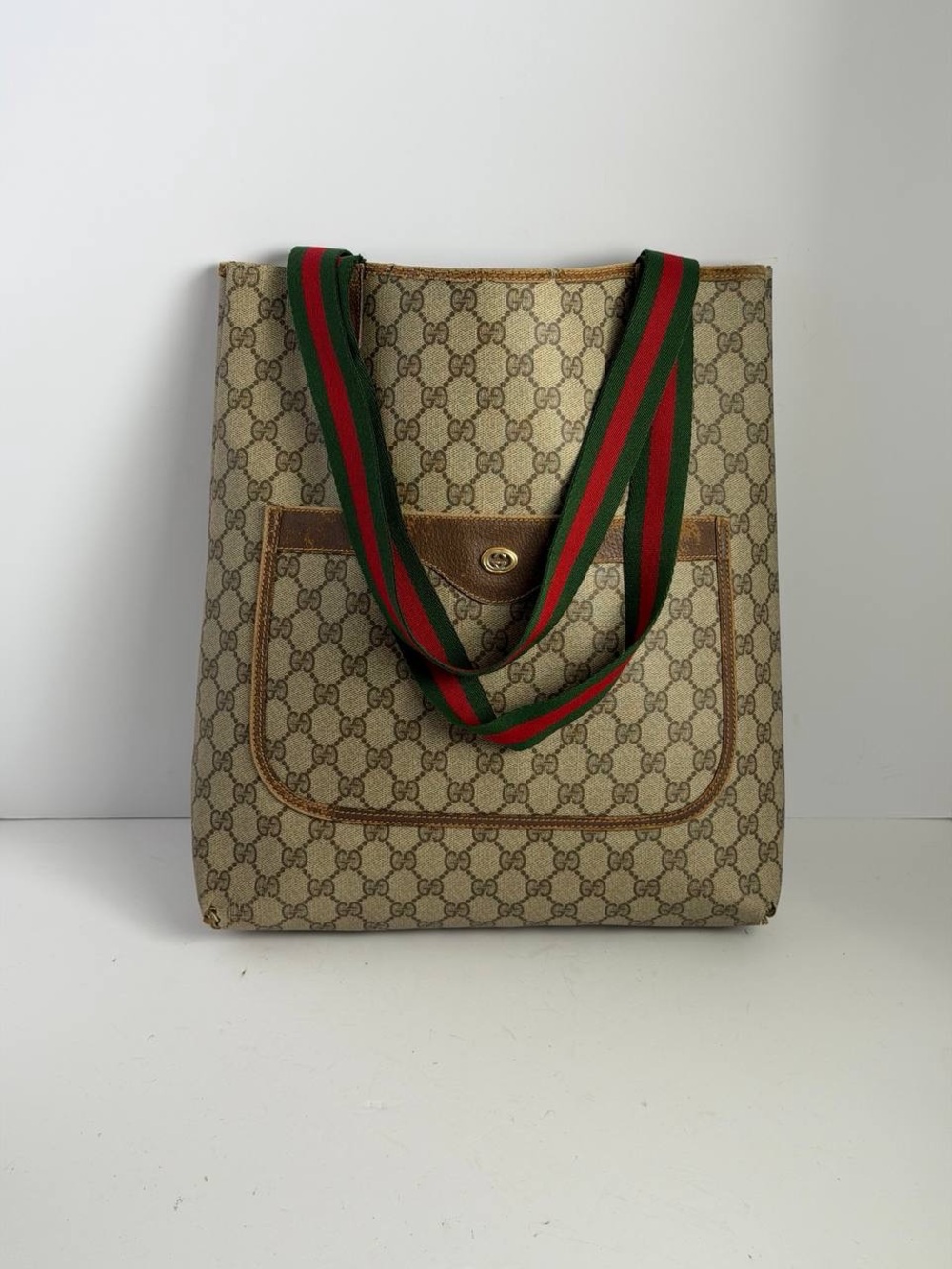 Vintage Gucci GG Monogram Canvas Web Handles Tote Bag